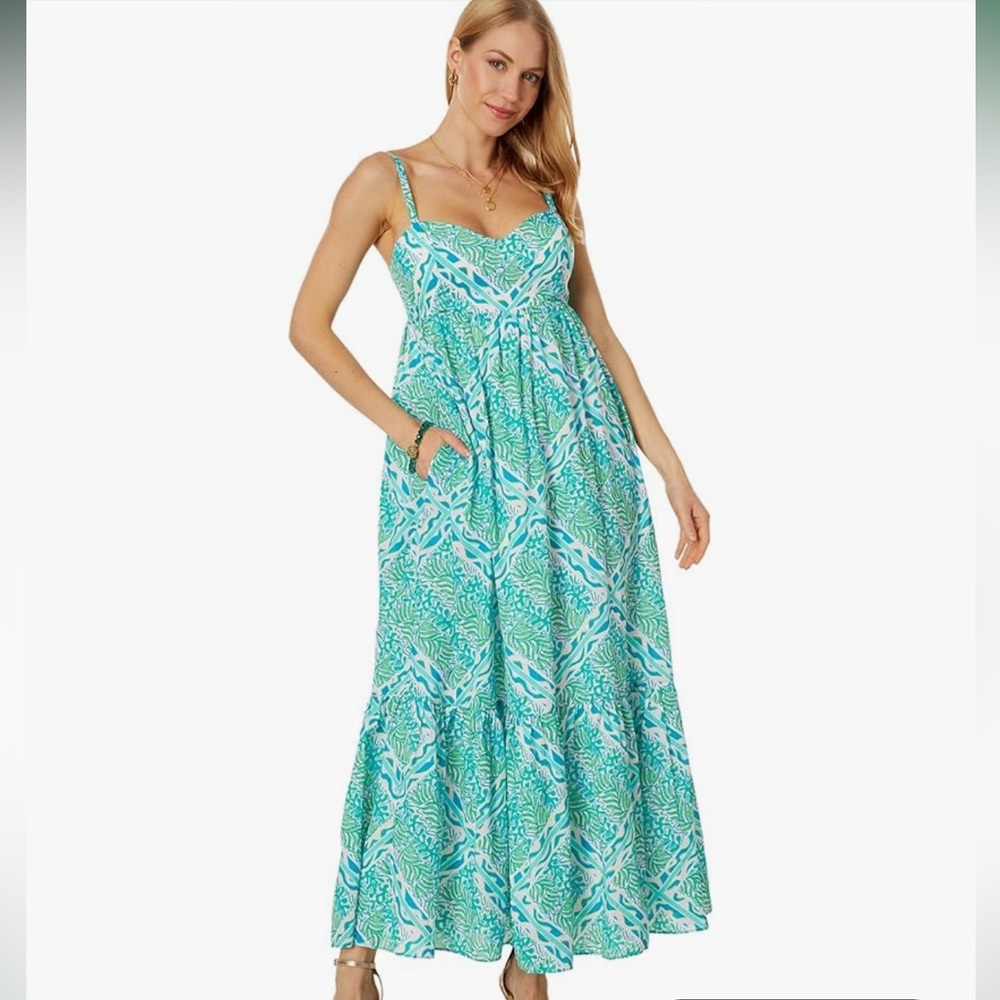 Lilly Pulitzer Vibrant Blue and Green Maxi Dress
